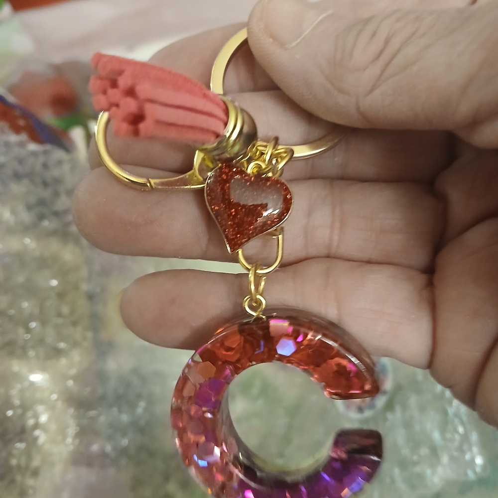 Red and Purple Heart Keychain